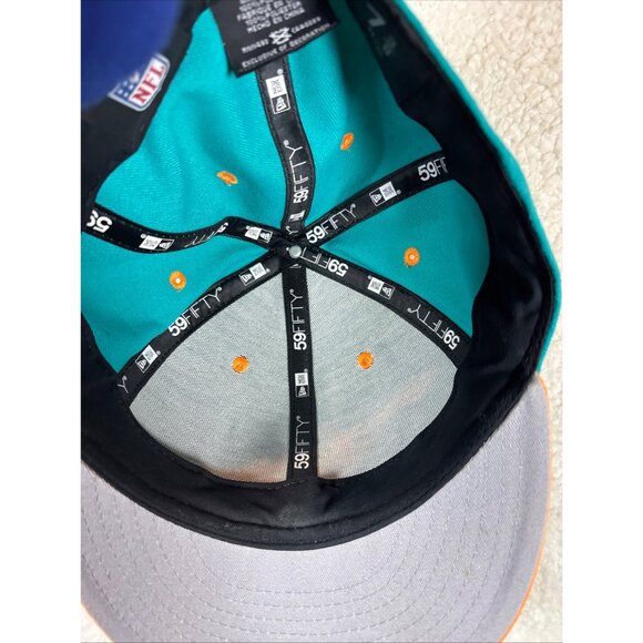 New Era Miami Dolphins 59FIFTY Fitted Cap Size 7 3/8 Teal & Orange Polyester - Picture 7 of 8